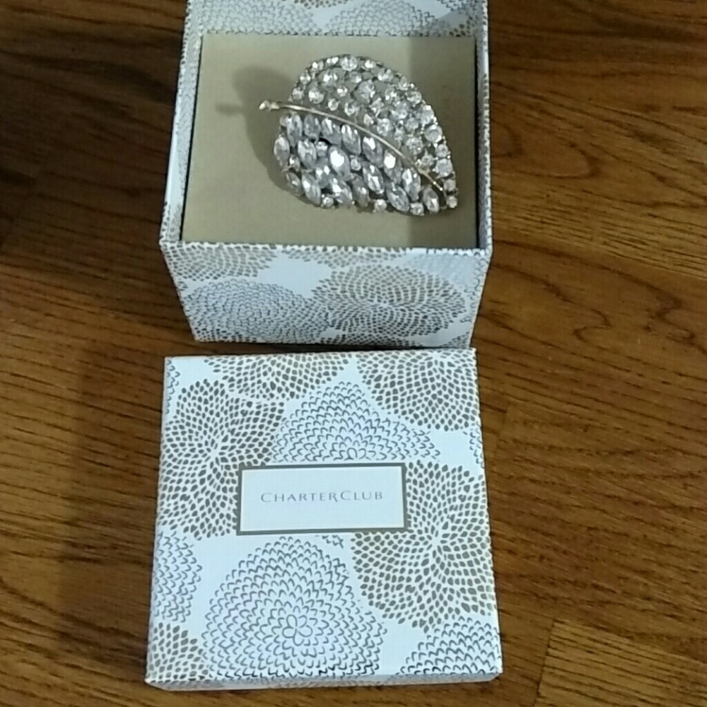 Charter Club Rhinestone Leaf Brooch